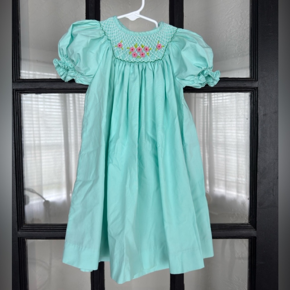 Elegant Mint Smocked Kids Dress